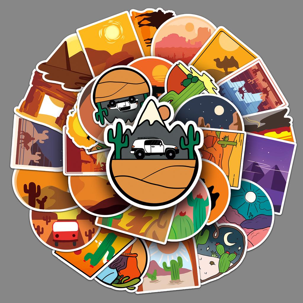 50 Pictures of Desert Graffiti Personalized Outdoor Landscape Hand-painted Decorative Mobile Phone Case Suitcase Stickers Waterproof