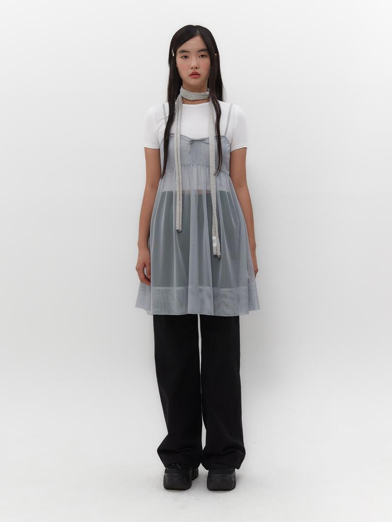 Tuomio Ribbon Mini Mesh Dress [Baby Blue]