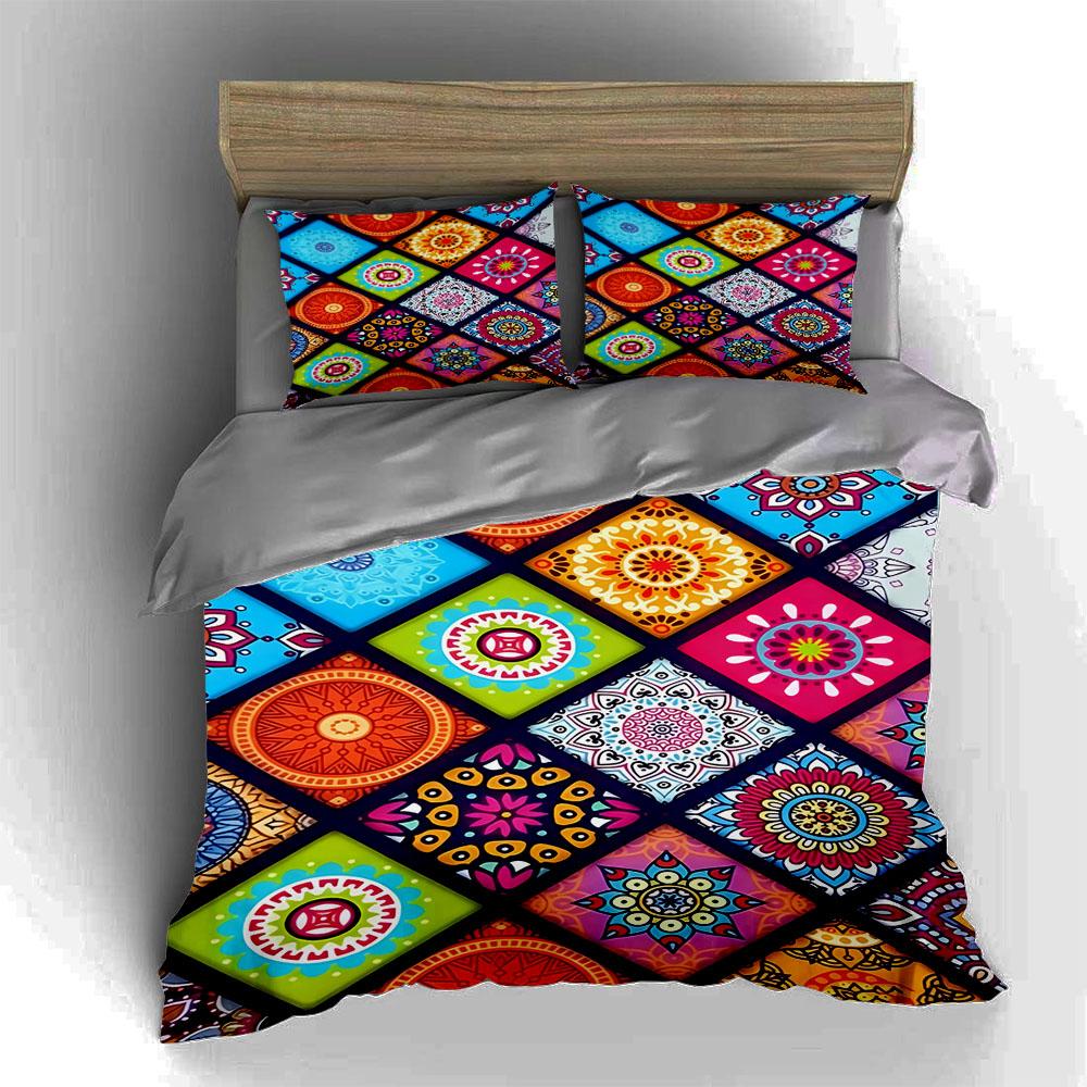 Colorful Geometric Mandalas Bedding Duvet Cover Sets Duvet Covers Pillowcases Gifts (1 * Duvet Cover 2 * Pillowcases, Without Duvet Insert)