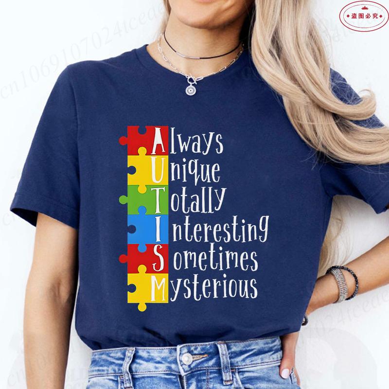 Autism Puzzle TShirt for Unisex Autism Awareness Month Summer Short Sleeve Tees Harajuku Streetwear Female Aesthetic Clothing