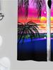 Men'S Casual Short Sleeve Shirt, Multiple Specifications Available, Polyester Material, Sunset And Seaside Scenery Print, Suitable for Daily Wear And