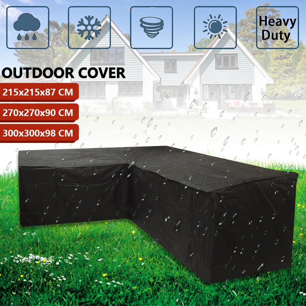 L-Shape Furniture Cover Polyester Waterproof Sofa Protective Cover with Drawstring Outdoor Sunscreen Dustproof Patio Chair Cover