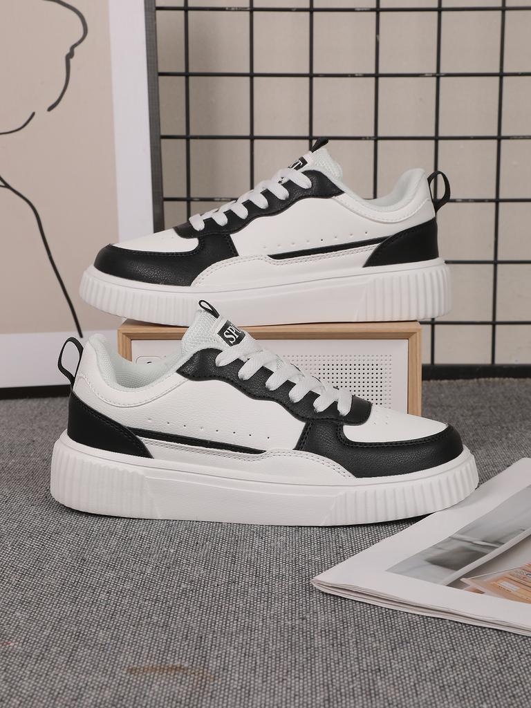 Women's Lightweight White Casual Sneakers - Fashionable Low-Top Lace-Up Shoes, Comfortable Eva Soles, Suitable for All Seasons, Pu Upper Material