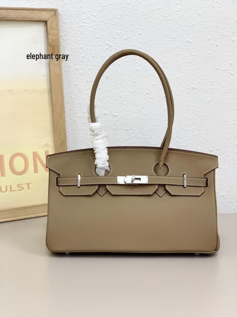 Lychee Pattern Platinum Kelly Bag: Classic European & American Light Luxury Leather Handbag, Women's Single Shoulder & Crossbody