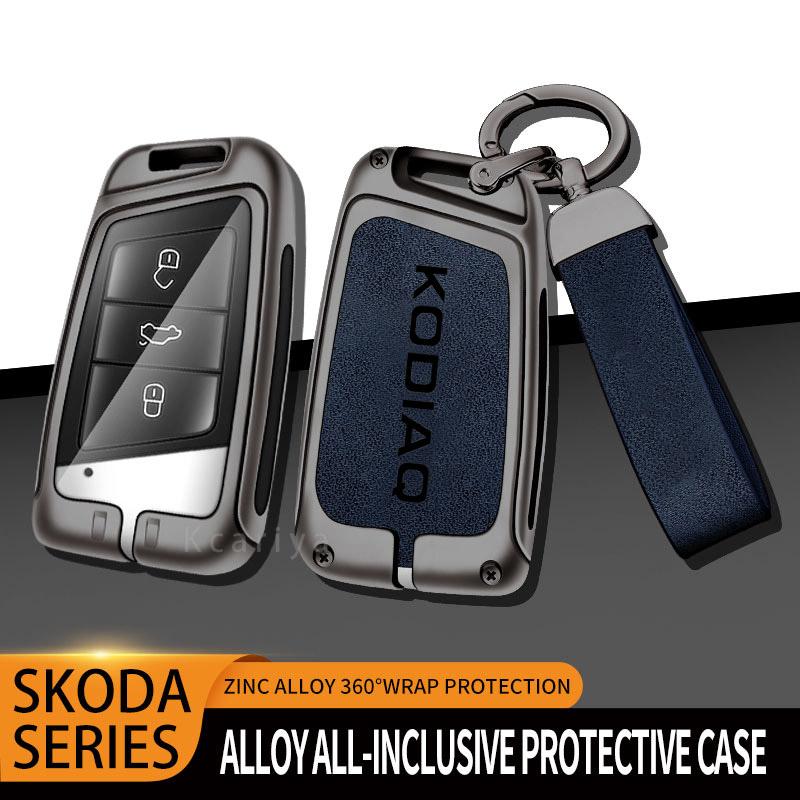 AAAJC1 Zinc Alloy Car Remote Control Key Case Cover Holder Shell Fob for Skoda Kodiaq Protection Key Chain Buckle Keyless Accessories