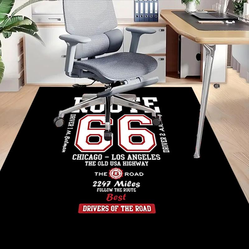 1pc Route 66 Home Office, Durable Polyester Floor Mat with Easy, Office Decor, Urban Style, Nonslip Backing, Highquality Fabric