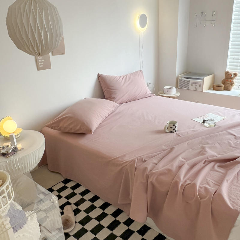 2025 Frühling und Sommer klein frisch einfarbig Laken Einzelstück neu karierte Laken pillingfrei hautfreundlich verdickte Steppdecke Einzelbett Hut