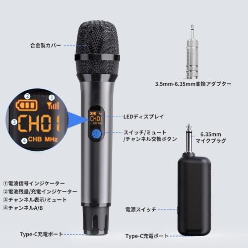 XIAOKOA Dynamic Wireless Microphone, Handheld Karaoke Microphone for Two People, UHF 30m Stable Transmission, Type-C Rechargeable, Noise Reduction, Mu