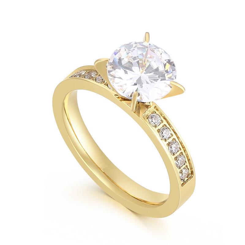 European-American Stainless Steel Zircon Ring: Simple, Four-Prong Creative Design