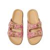 Fashion Women's Woven Slide Sandals With Double Gold Buckles Open Toe Flat Slippers Summer Beach Shoes Trendy Casual Outdoor Footwear