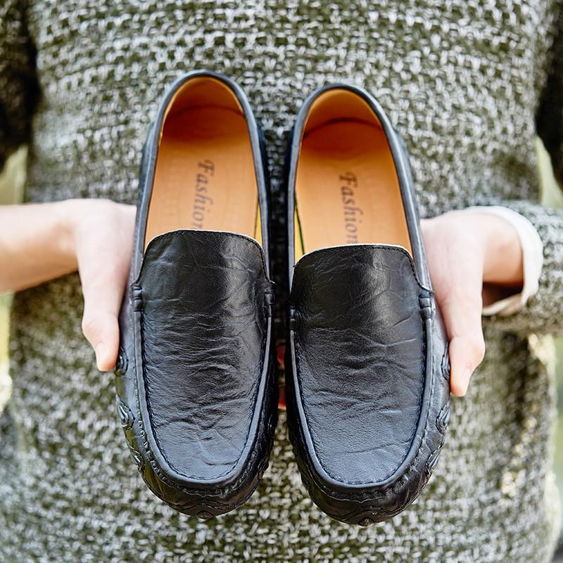 

2024 Дышащая Натуральная Кожа Удобные и Мягкие Мужские Туфли Туфли-Бобы Стиль Осьминога Обувь Ручной Работы Мужские Повседневные Кожаные Туфли 47 чёрный