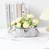 Ovaler Blumentopf aus Metall im Vintage-Stil mit Hanfseil für Sukkulenten und Grünpflanzen