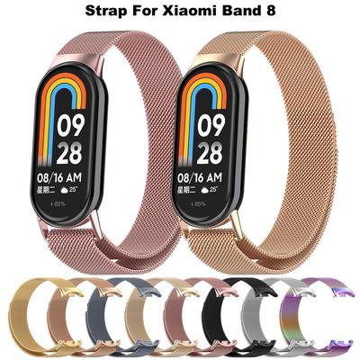 For Xiaomi Mi Band 8 NFC Milanese Loop Watchband Stainless Steel Belt Correa Miband8 Bracelet Mi Band 8 NFC Magnetic Replacement