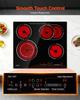 VEVOR Electric Cooktop 60cm 4 Burners Stove Top 6600W 220V No Plug, Ceramic Countertop/Built-in Radiant Electric Stove , with 9 Power Levels, Timer