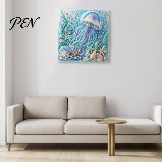 Handmade Beach House Decor Ocean Faux Pearl Painting Kit, Marine Life 3D Art DIY Beginner Friendly Kit Sea Turtle Fish Picture Craft Set for