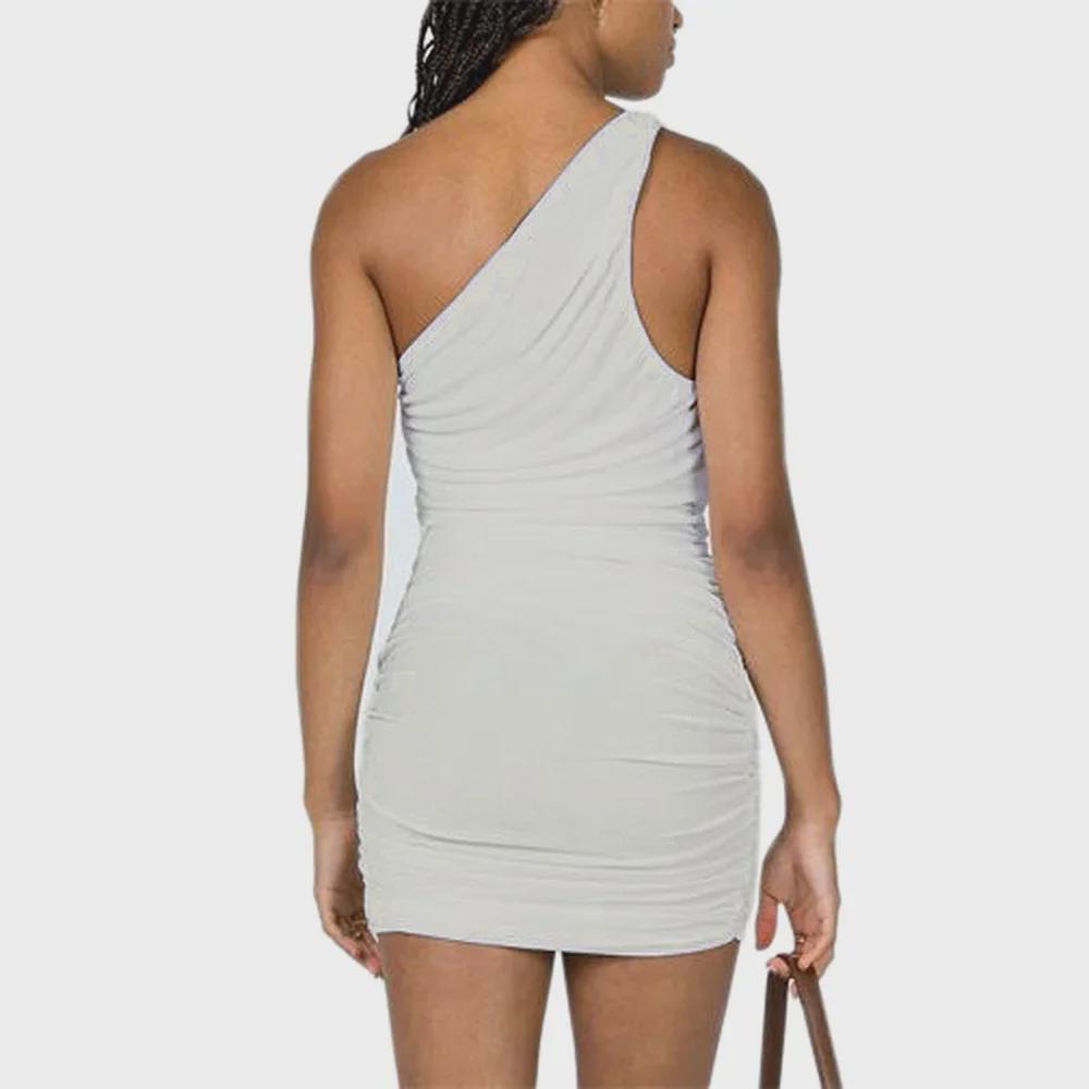 2022 Summer European & American Solid Color Pleated Off-Shoulder Dress