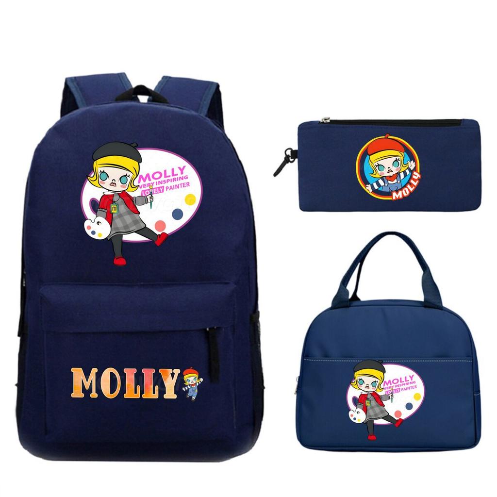 Cute Molly Cartoon Peripheral Casual Backpack Printing Trend Primary and Secondary School Schoolbag Three-piece Set