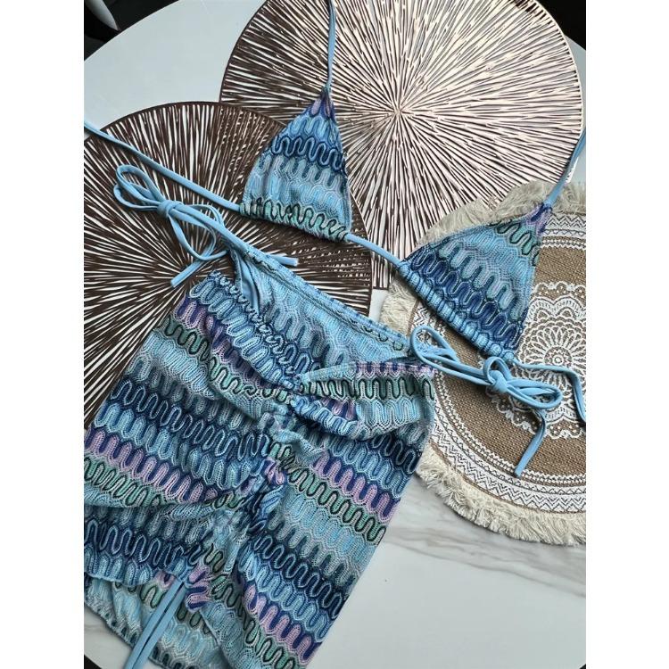 

Женский купальник Цветные кленовые листья Вязаный купальник-бикини Юбка Комплект из трех предметов Раздельный купальник Бикини XL