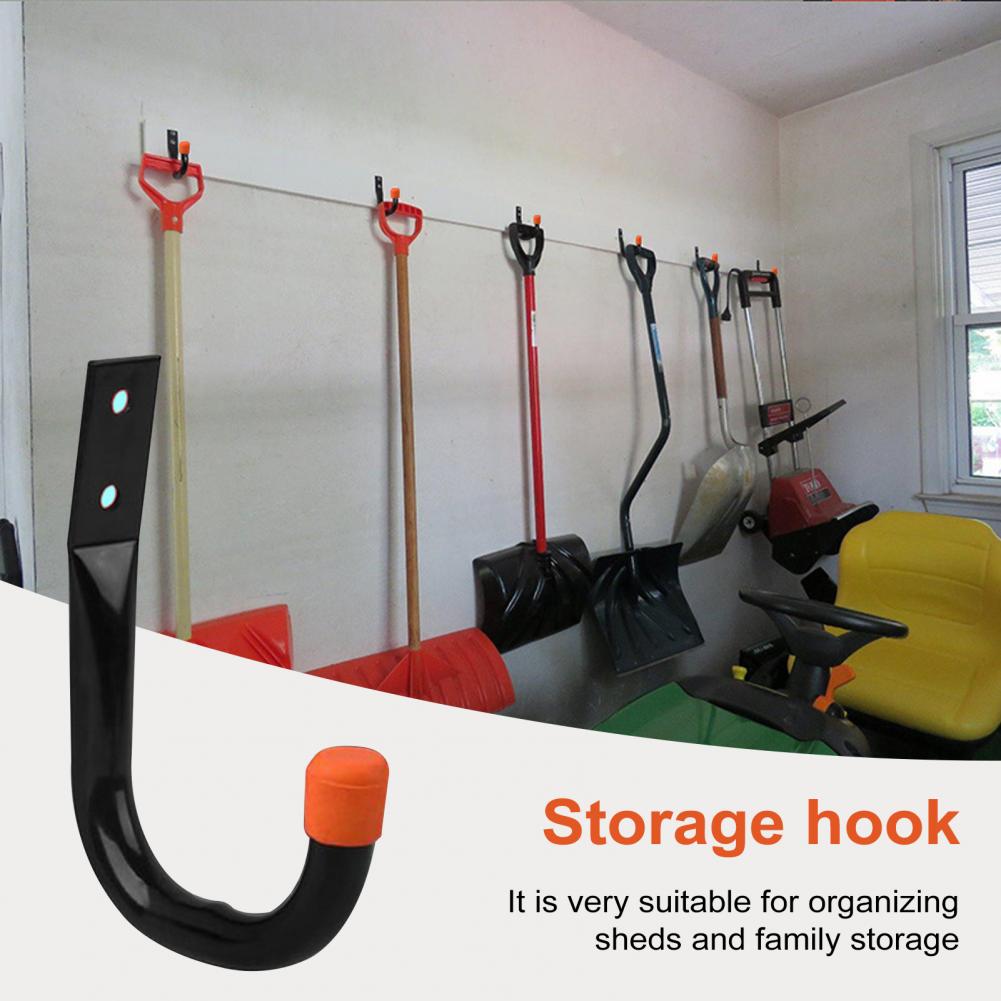 6 Pcs J-shaped Hook Wall Mount Hook for Hanging Bike Ladder Gardening Tools  Heavy Duty Storage Hook Garage Hanger Coated Iron