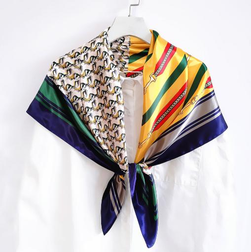 90cm Shawls and Wraps Animal Chain Pattern Imitated Silk Fabric Scarves Color Matching Scarfs for Woman Accessories