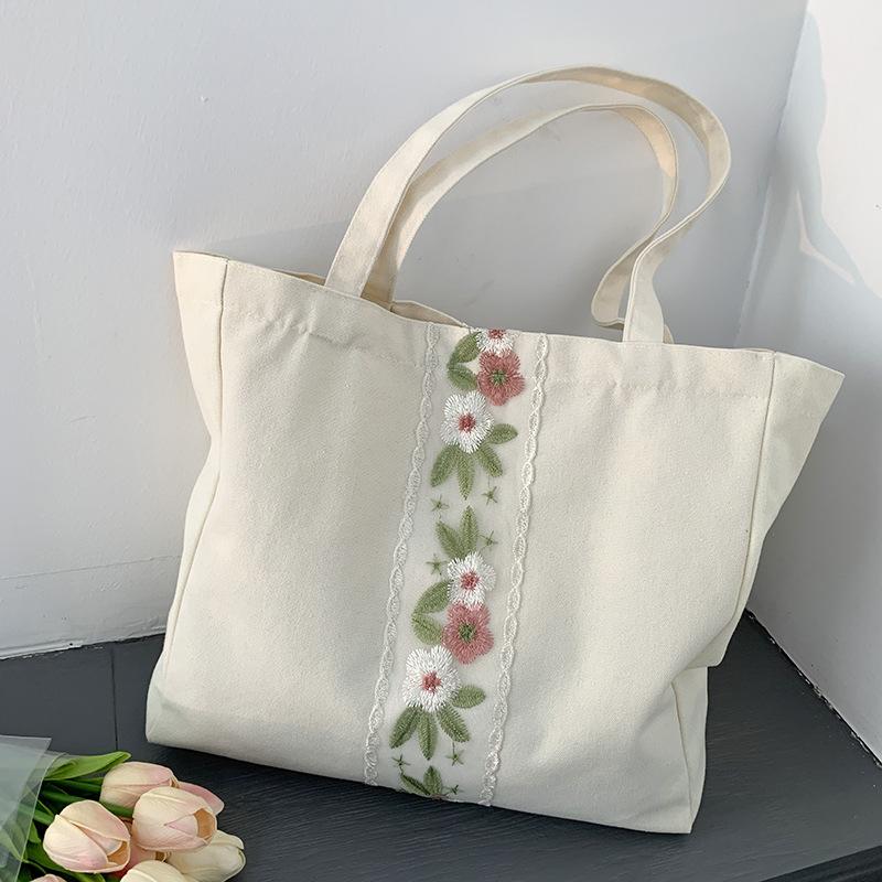 Embroidery Canvas Bag Women Shoulder Simple Travel Yoga Large Capacity Bag