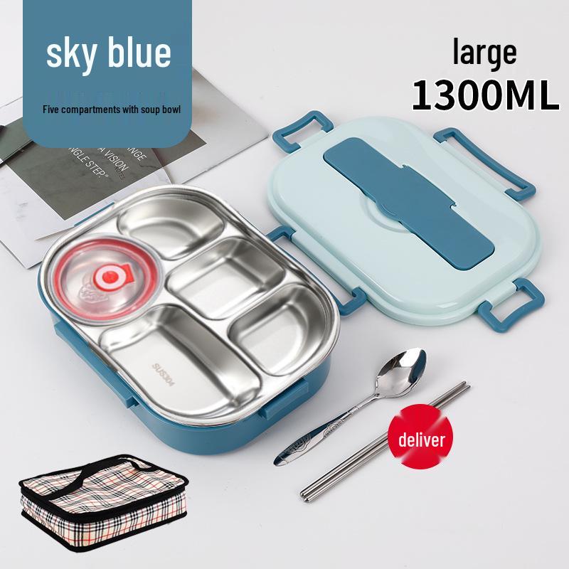 Fiambrera Bento Portátil de Acero Inoxidable 304 con Separadores – Gran Capacidad, Diseño de Hebilla Cuadrada, Estilo Nórdico para Estudiantes
