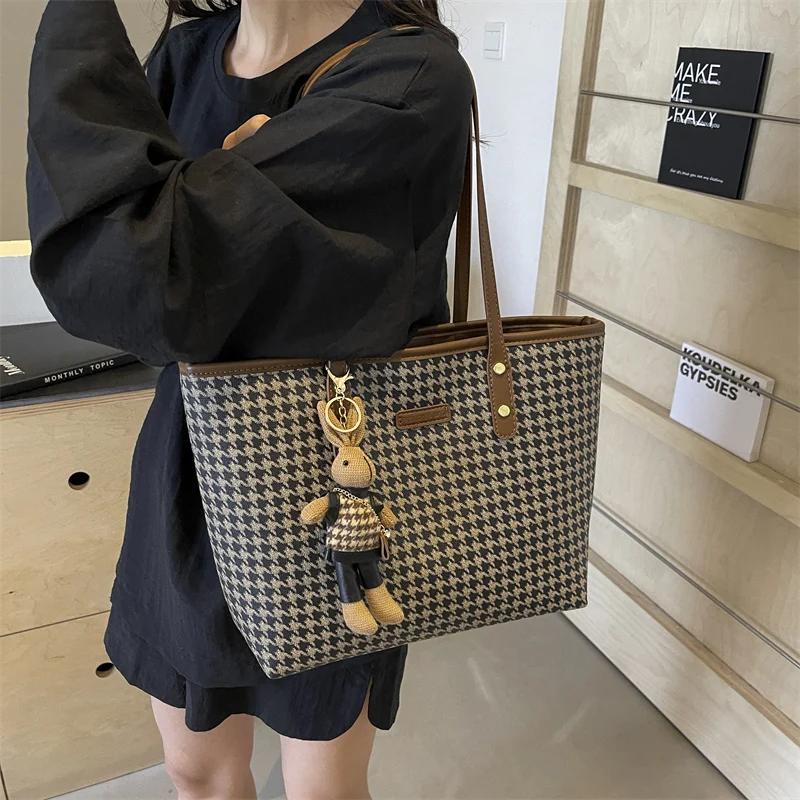 Large Capacity Shoulder Bags  New Fashion Soft Pu Leather Plaid Tote Bags Designer Luxury Commuting Women's Handbags