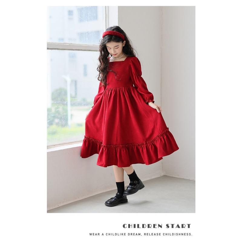 Cute Vintage Girls Lolita Long Sleeve Princess Long Dress For Kids Children