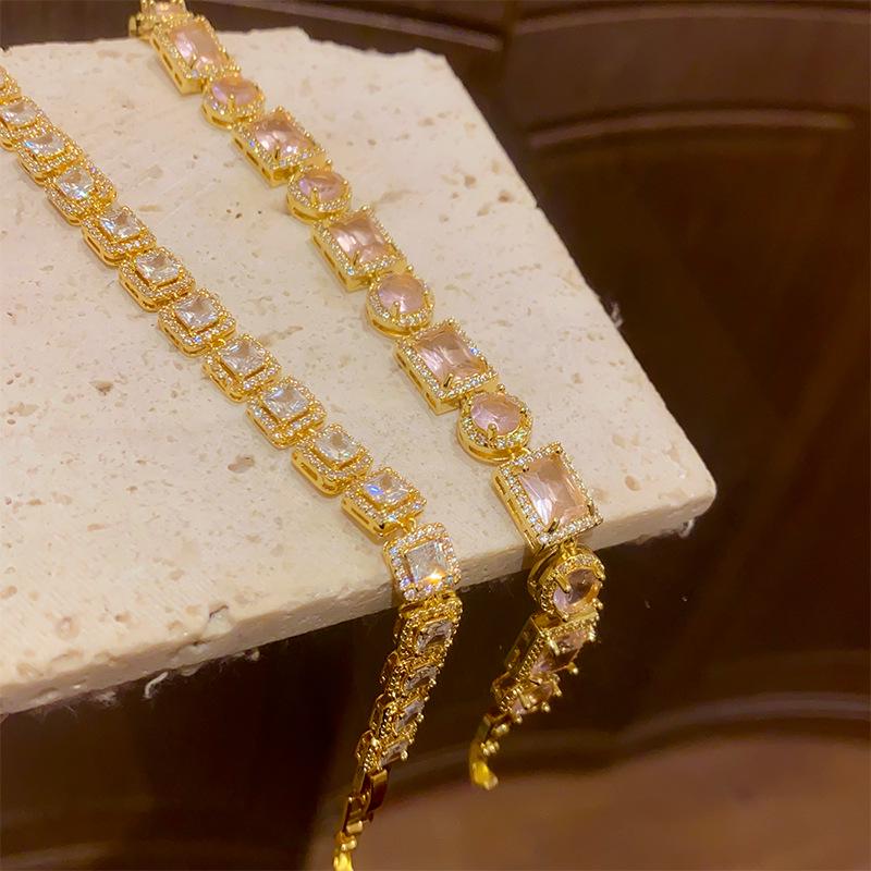 18K Gold Plated Zircon Square Bracelet - Elegant Korean Style Vintage Jewelry for Women