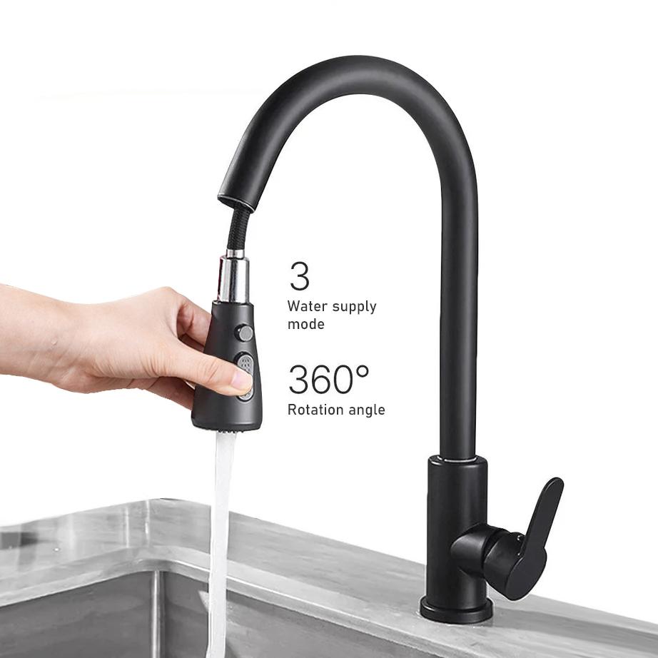 Кухонный смеситель с выдвижной лейкой, черный