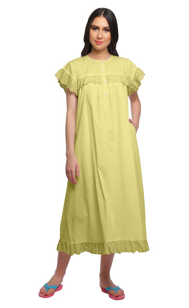 Moomaya Women's Short Sleeve Nightdress For Ladies Solid Cotton Nightwear