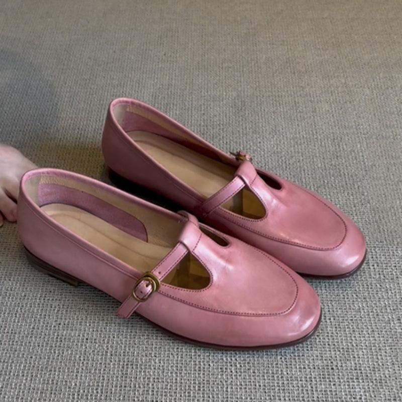 Guttega~ Soft leather flat bottom round head retro Mary Jane shoes women's one-pedal single shoes British small leather shoes loafers
