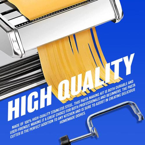 Pastamaskin i rustfritt stål - 9 tykkelsesinnstillinger med raviolikutter | Manuell håndlaget pastarulle- og kuttermaskin | Nudelkutter med dobbel bredde