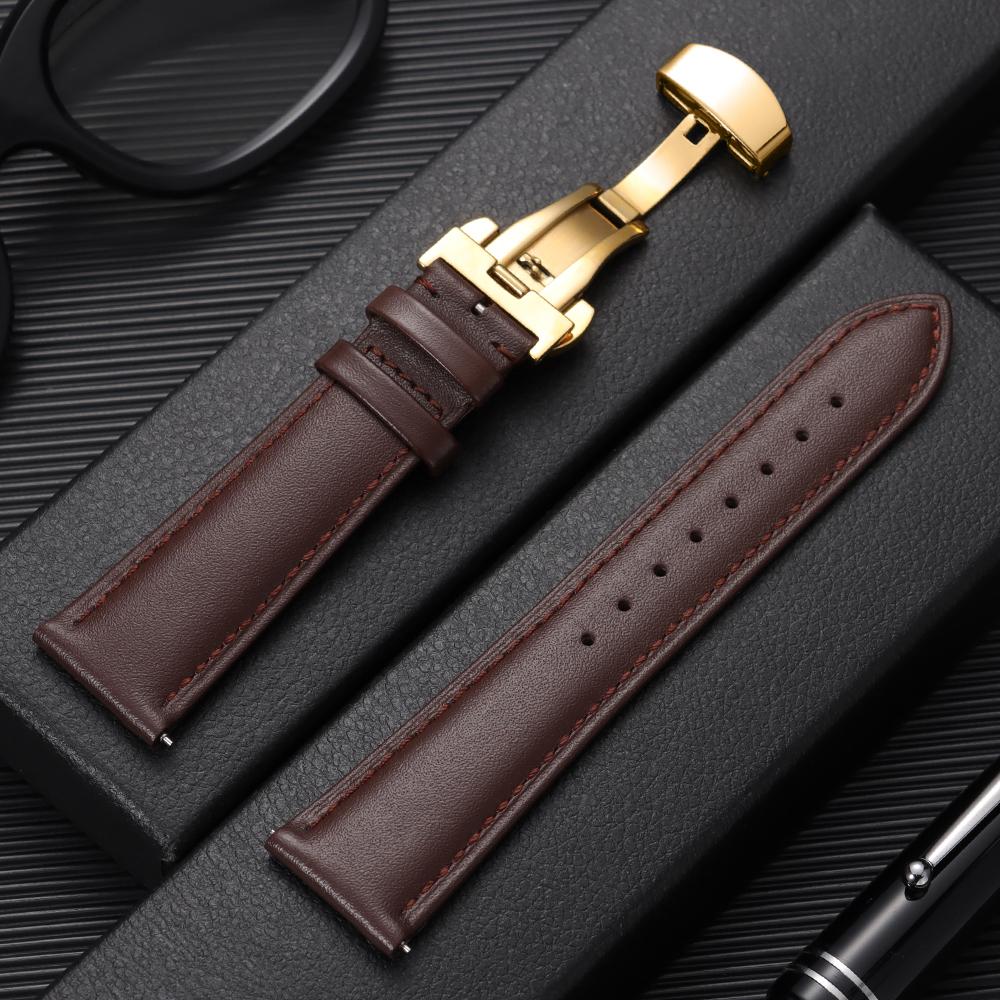 12/14/16/18/20/22mm Genuine Calfskin Watch Strap Casual Business Leather Watchband for Men Wristwatch Band with Butterfly Buckle