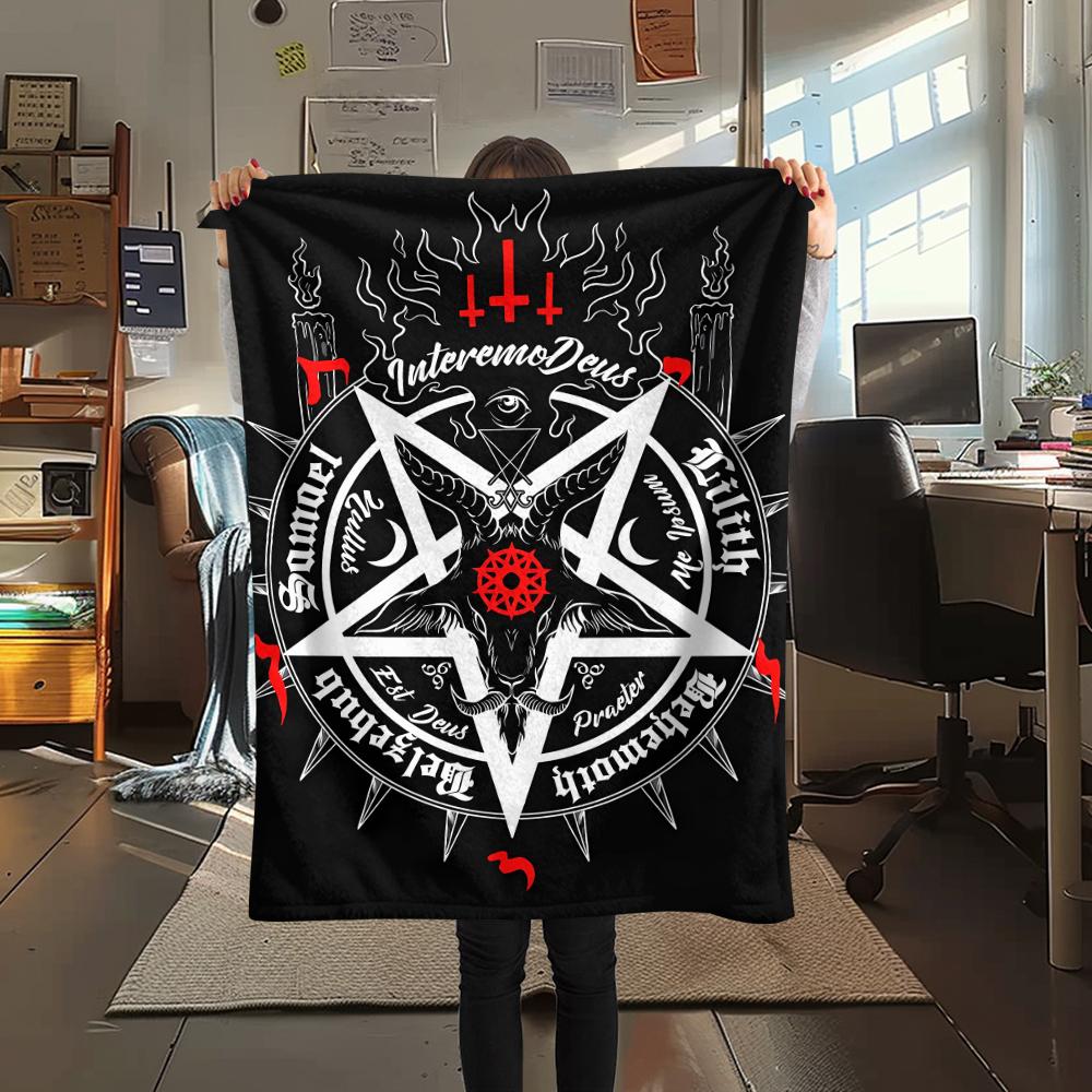1PC Satan Symbol Print Flannel Blanket, High Quality All Seasons, Home Decor, Warmth and Comfort, Perfect for Christmas Gifts