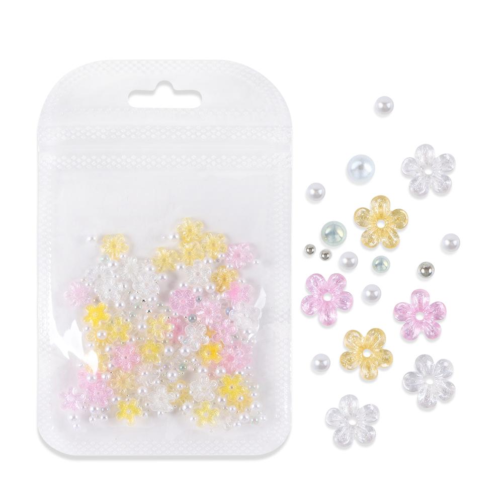 

50 шт. Летние 3D-подвески для ногтей (Красочные цветочные украшения) Стразы, жемчуг, аксессуары, детали для ногтей