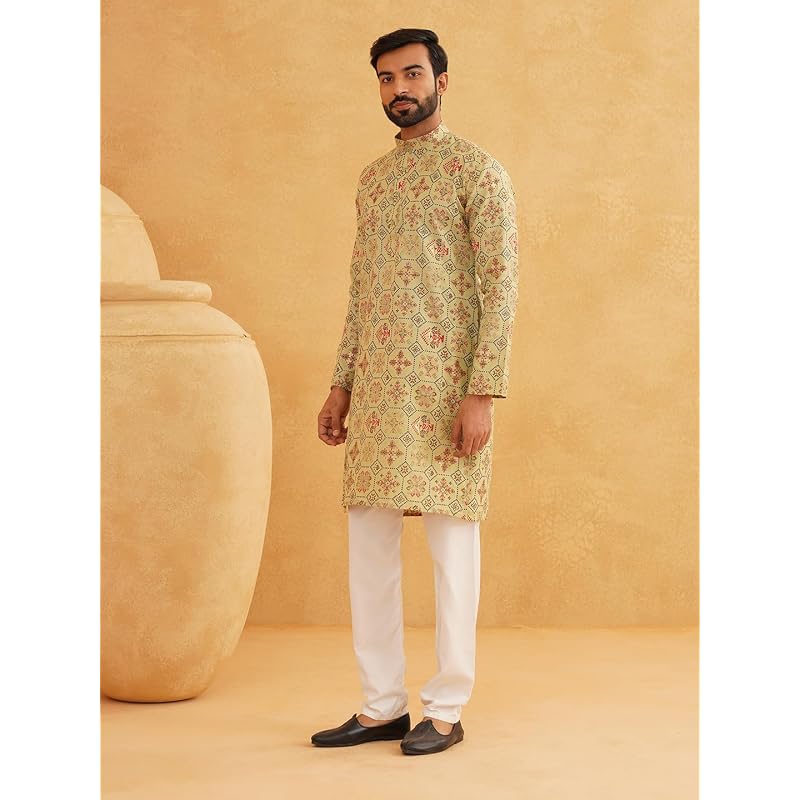 SOJANYA (Since Men' Cotton Blend Printed Pista Only Long Kurta