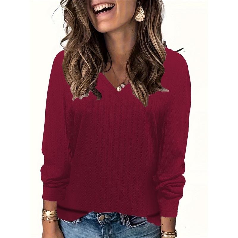 

Свободная футболка с V-образным вырезом и длинными рукавами в полоску для женщин XXXL красный