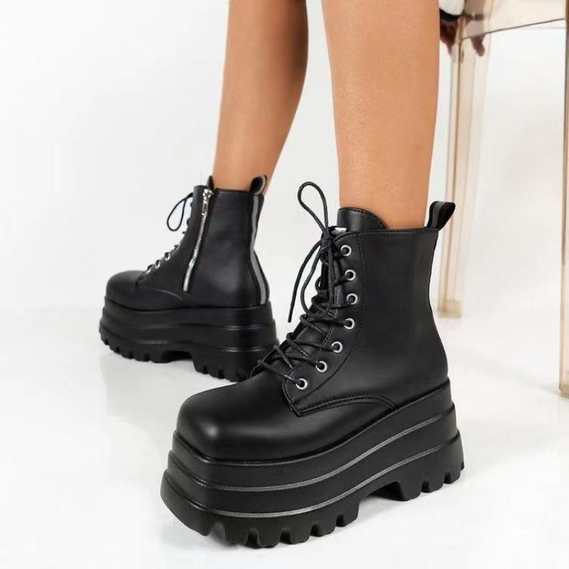 Spring and Autumn Women's Boots with Zip Ties Thick Soled Round Toe Short Boots Fashionable Ankle Boots Women's Shoes plus size