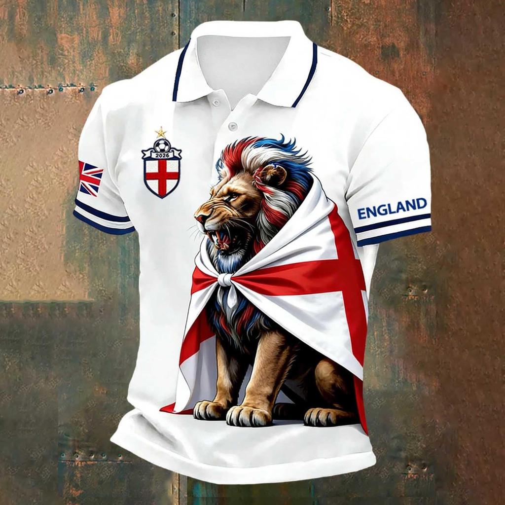 Men's Football Polo Shirt Classic Fit Short Sleeve Sports Jersey with Button Collar and Printed Design Suitable for Casual Wear