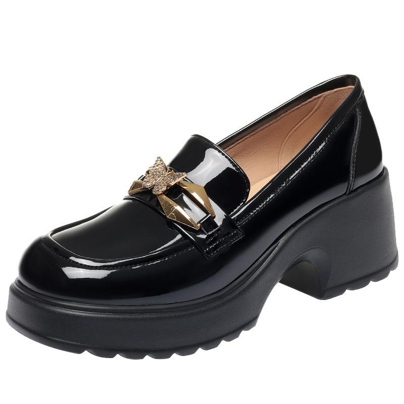 Bright leather platform British style small leather shoes women's spring women's shoes thick heel single shoes loafers