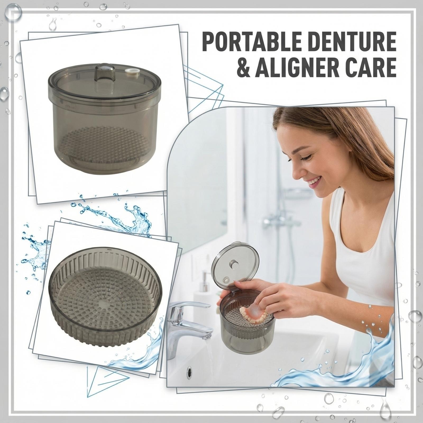 

Portable Denture Cleaning Box with Lid and Air Vent Denture Soaking Container for Removable Teeth Storage and Cleaning One Size