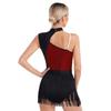 Womens Cutout Sleeveless Latin Dance Leotard Shiny Sequins Contrast Color Patchwork Fringed Bodysuit