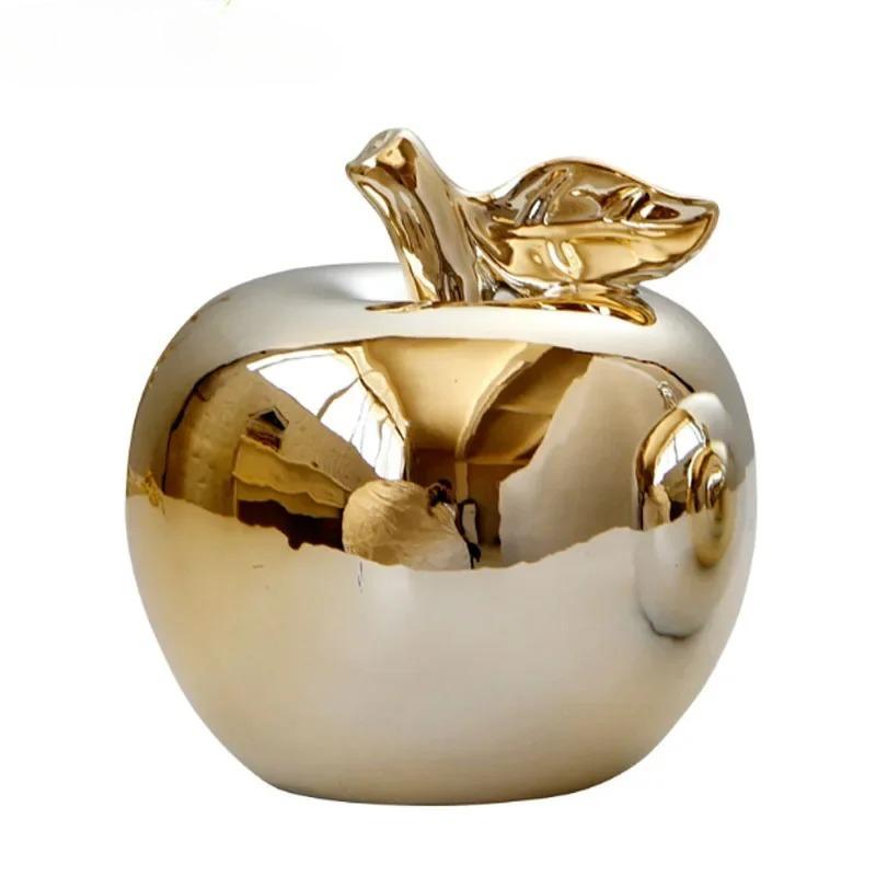 11cm Nordic Creative Ceramic Apple Crafts Simple Plated Silver  Gold Apple Ornaments Christmas Holiday Gift Home Office Decor
