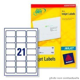 Etiquettes adresse jet d'encre - AVERY - 63.5x38.1mm - Blanc