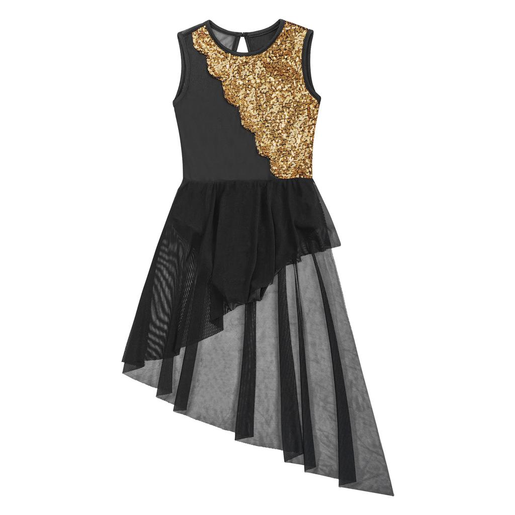 Rochie de dans liric cu paiete, fără mâneci, cu gât rotund, pentru copii, fete