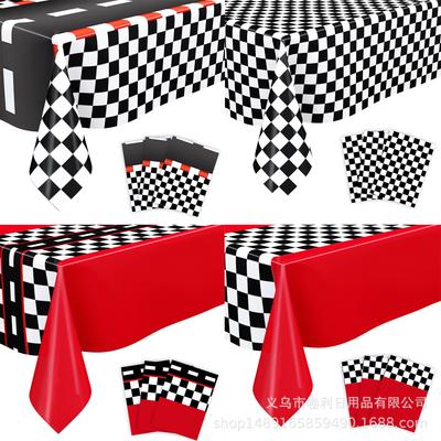 Racing Theme Party Supplies Black And White Grid Racing Tablecloth Party Decorative Tablecloth Disposable Pe Tablecloth