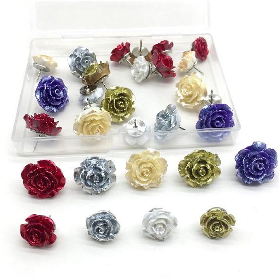 Push Pin Tacks, 30 Pcs Rose Shape Push Pin Steel Point Thumb Tacks Mark Office Accessories