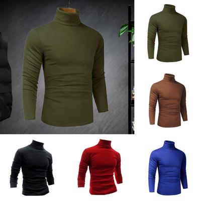 Spring Autumn Men Top Neck Protecting High Collar Slim Fit Stretchy Long Sleeves Pullover