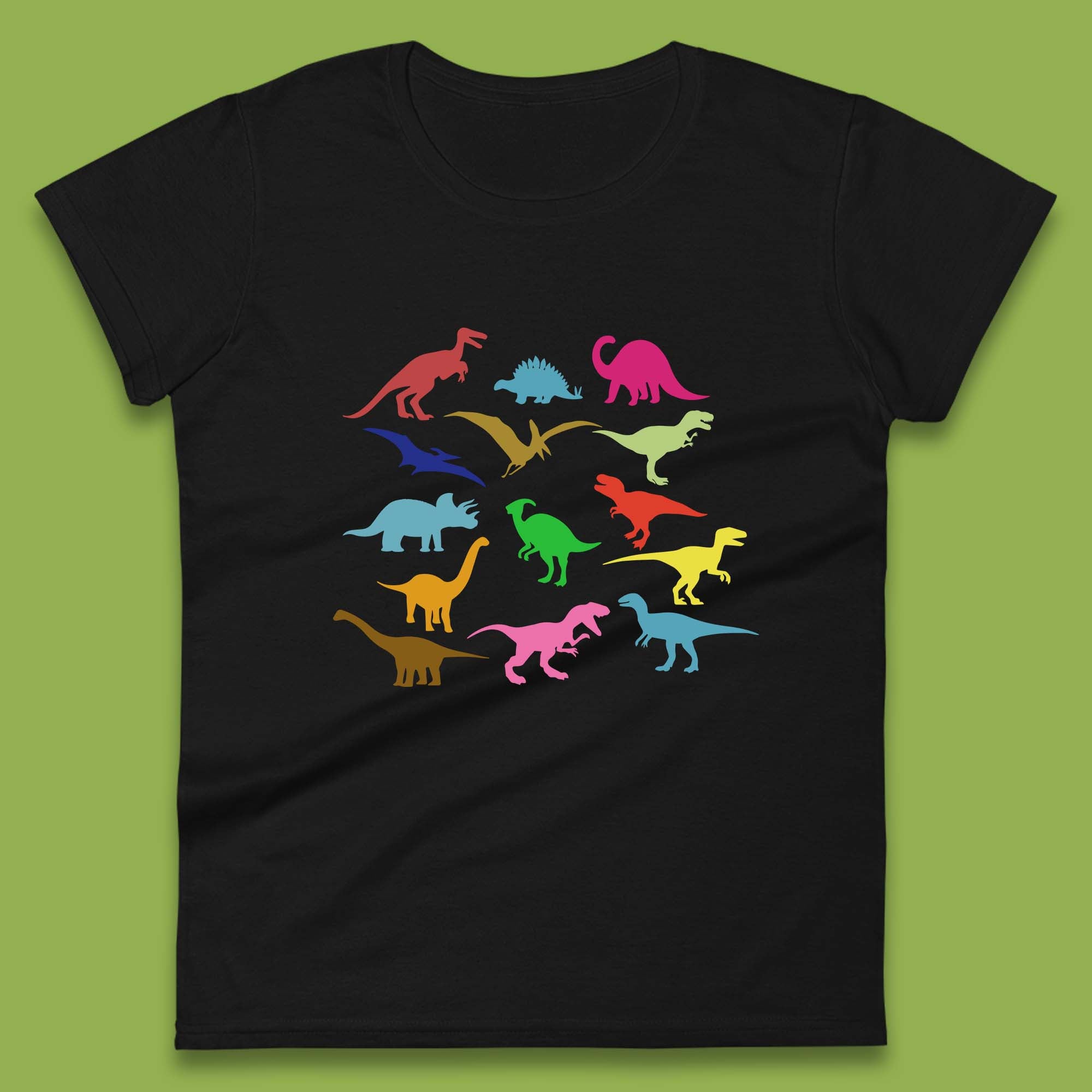 Colourful Dinosaurs Dino Fossil Dinosaurs Wild Nature Prehistoric Paleontology Velociraptor Womens Tee T Shirt Mens Tops Unisex Top XL